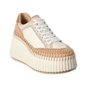 Chloé Nama Leather & Suede Wedge Sneaker, Beige